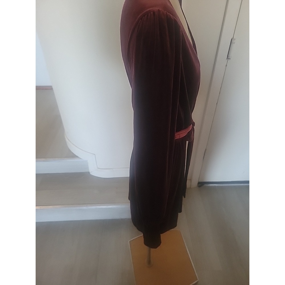 Velvet Burgundy Wrap Dress Long Sleeve Party Elegant Belted Mini gothic emo sexy - Picture 7 of 10